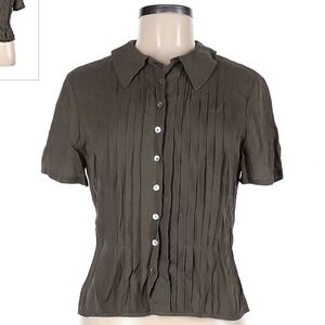 Vintage AK ANNE KLIEN II Green 100% Silk Button Blouse Top Women's Size 8 EUC